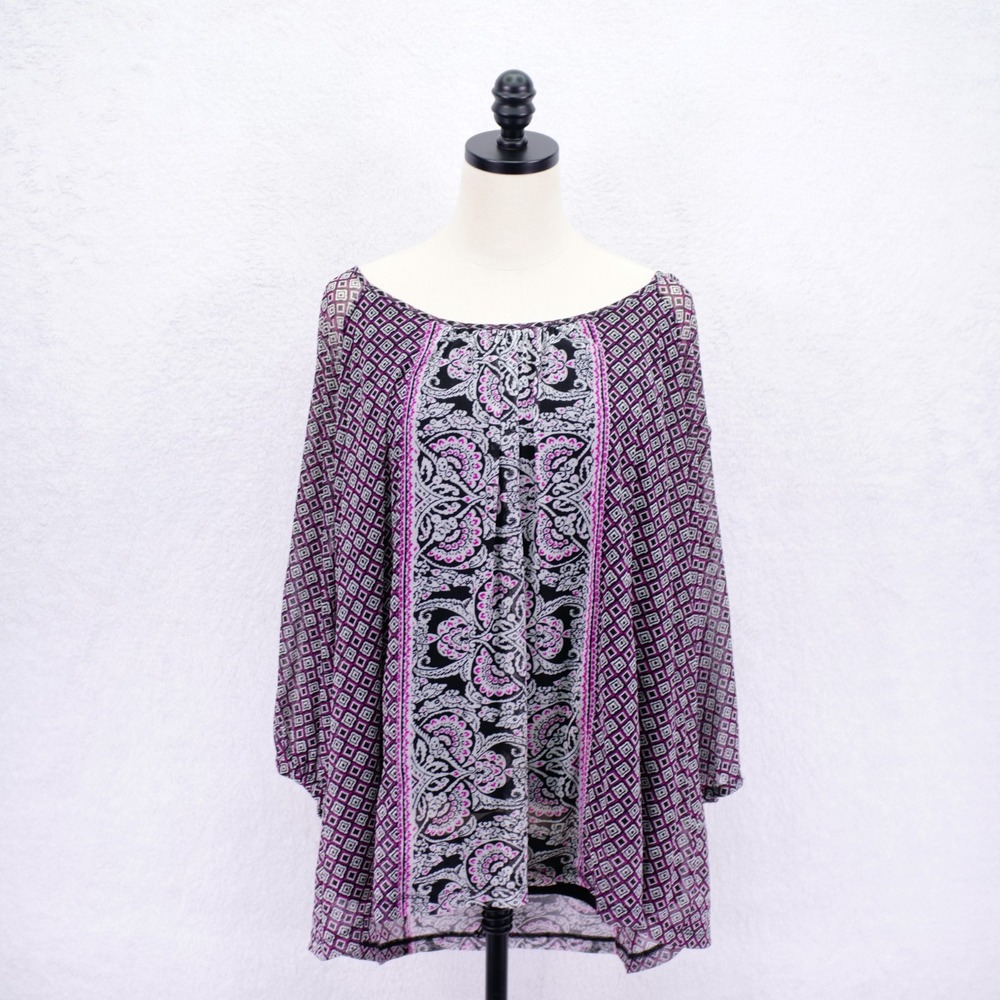 Apt. 9 -3XL- Purpleโ Black Pink Floral Geometric Sheer Blouse Top Poncho